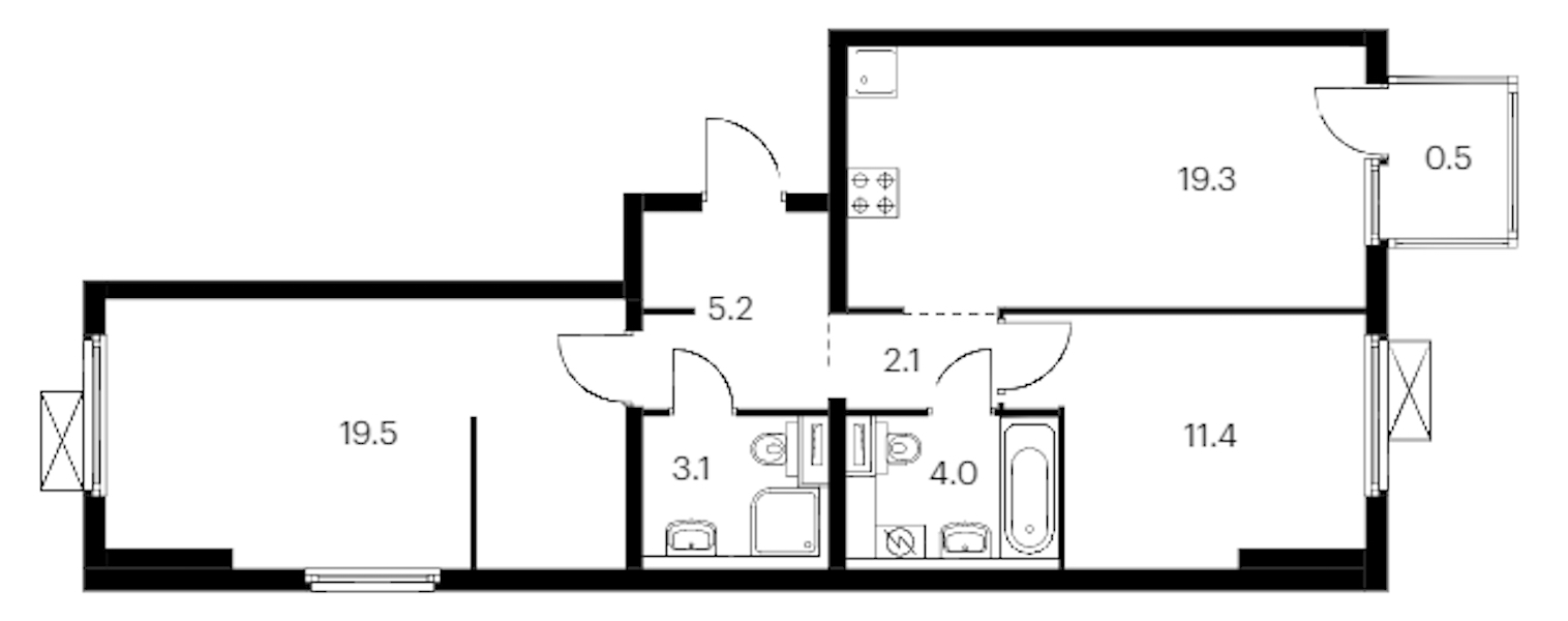 2-комнатная квартира 65.1 м², 5/11 эт., ЖК «Витебский парк»